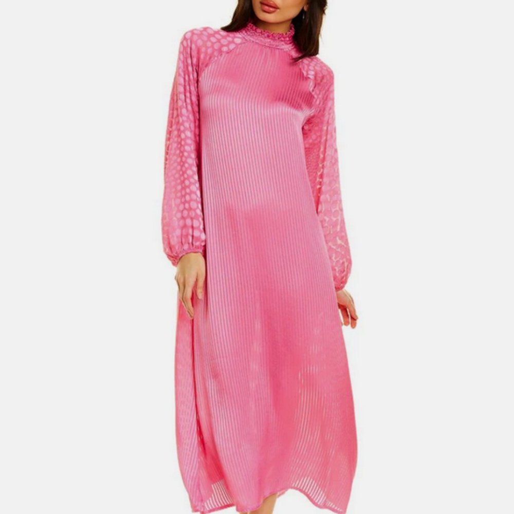 Høst & Vår Womens  Pink Cadillac High Neck Midi Dress XS NWT Pink